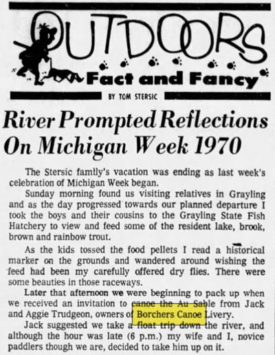 Borchers AuSable Canoe & Kayak - May 24 1970 Article